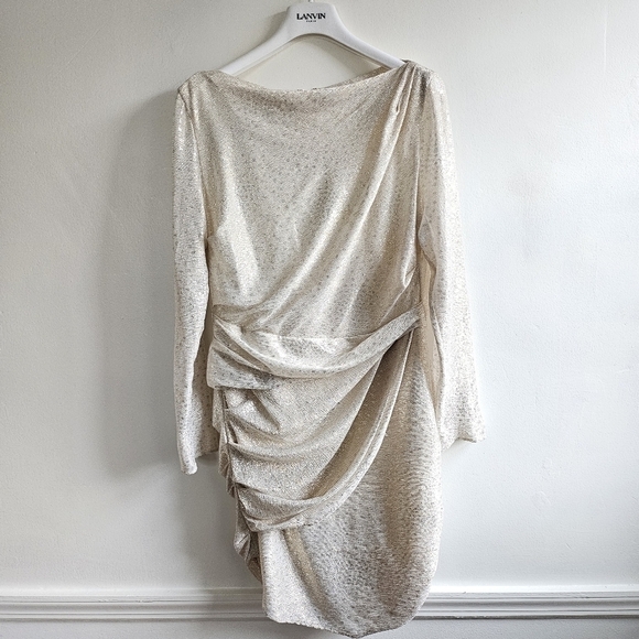 Talbot Runhof Gold/Silver Metallic Effect Ruched Midi Dress Size US14/DE44 - Picture 9 of 17